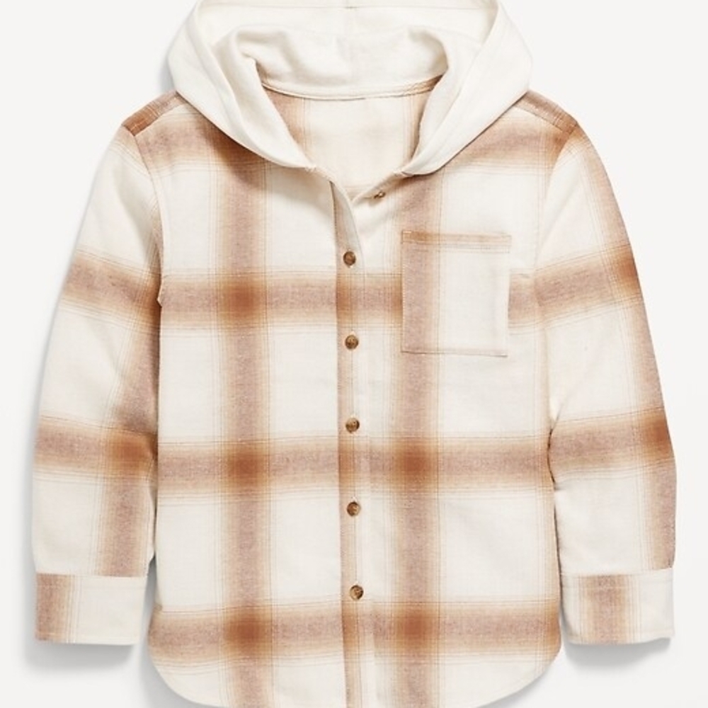 Old Navy Kids Plaid Hoodie - Cream and Brown